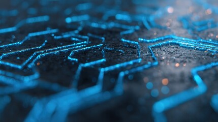 Futuristic blue circuit lines on geometric tech background, symbolizing digital innovation and advanced technology