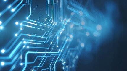 Futuristic blue circuit lines on geometric tech background, symbolizing digital innovation and advanced technology