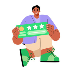 Canvas Print - A customer holding brand loyalty card, flat illustration