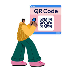 Wall Mural - customer scanning qr code for payment, flat style illustration