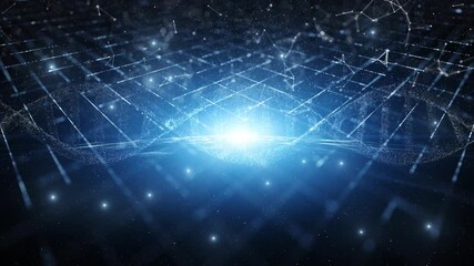 Wall Mural - futuristic digital cyberspace network with dna chain loop animation.