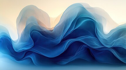 Wall Mural - abstract composition of flowing lines and organic shapes in cool, calming colors, evoking a sense of