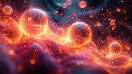 Wall Mural - abstract digital art featuring glowing orbs and energy fields