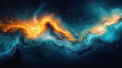Wall Mural - abstract fluid art with swirling patterns of metallic gold, deep blues, and emerald greens creating 