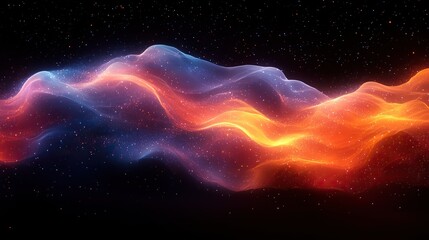 Wall Mural - abstract representation of sound waves visualized as colorful, flowing ribbons of energy against a d