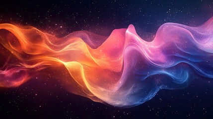 Wall Mural - abstract representation of sound waves visualized as colorful, flowing ribbons of energy against a d