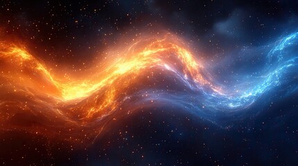 Wall Mural - abstract waves of energy in shades of electric blue and fiery orange colliding and merging in a dyna