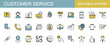 © Rico - Colored customer service icon set. Containing call, chat, information, feedback, operator and technical support. Editable stroke. Vector illustration