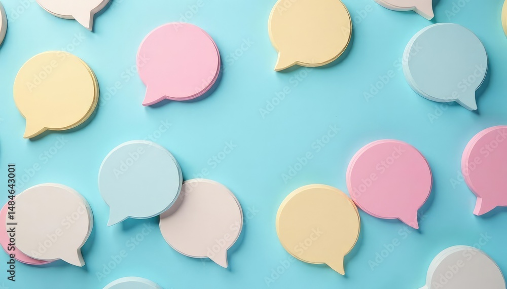 Pastel speech bubbles repeating pattern on soft blue background , print, pastel, speech bubble