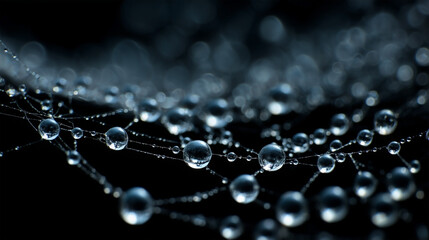 A close up of a web of water droplets