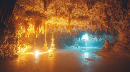 Wall Mural - cave systems extend deep beneath the earth's surface, their hidden chambers filled with unique geolo