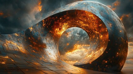 Wall Mural - copper wires snake across the surface of a gigantic, abandoned satellite orbiting a distant, swirlin