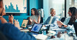 © peopleimages.com - Meeting, team and applause with business people in office for success, growth performance and charts. Portfolio profit, investor achievement and account bonus with employees in agency for celebration