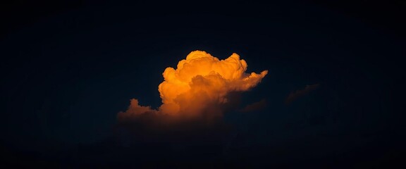 Wall Mural - inky black night sky, vibrant orange cloud dominates center, orange, photography