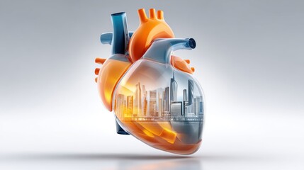 Aufkleber - 3D Render of Human Heart Containing Cityscape Modern Architecture Urban Development