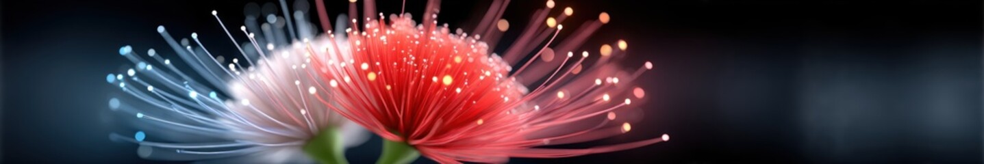 Fototapete - Abstract Fiber Optic Flower Illuminated Red White Light Technology