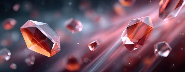 Poster - Sparkling Amber Crystals Floating in Motion Abstract Background