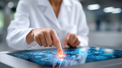 Poster - Scientist Using Futuristic Interactive Technology Interface Advanced Research Concept