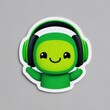 © Leo Rohmann - Cheerful green cartoon character wearing oversized headphones expressing joy and excitement in a vibrant digital design appealing to young audiences and inspired by modern pop culture icons