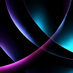 Poster - Abstract Curves with Luminous Gradient Edges in Dark Background, Neon Glow, Futuristic Design, High Contrast