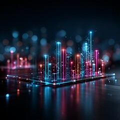 Poster - Digital Growth: Abstract Glowing Data Visualization on a Dark Background with Bokeh