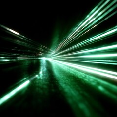 Fototapete - Green Light Streaks Abstract - An Exploration of Speed, Perspective, and Futuristic Design