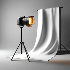 Poster - Studio Setup with Lighting and Backdrop: A Minimalist Photography Scene, Professional Equipment for Photo Shoots