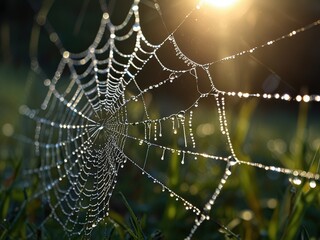 Wall Mural - spider web with dew drops