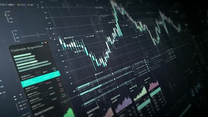 Poster - Dynamic data visuals for business info graphics, animated charts, and data-driven insights for a business meeting mock-up. Explore the world of trading, stock exchanges, and crypto