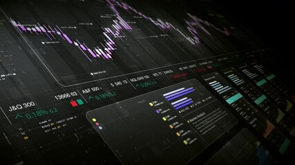 Poster - Dynamic data visuals for business info graphics, animated charts, and data-driven insights for a business meeting mock-up. Explore the world of trading, stock exchanges, and crypto