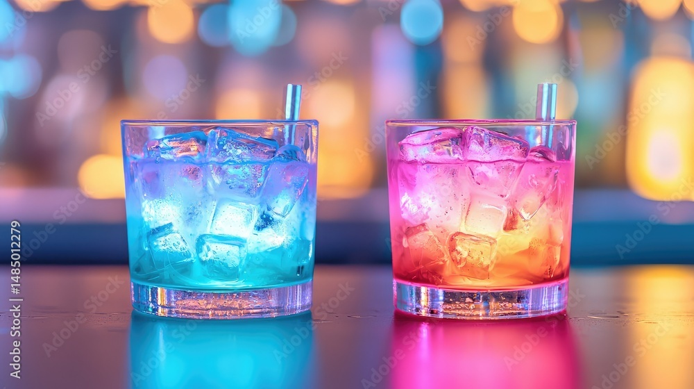 Color-changing cocktail shown in two phases, before and after mixing ...