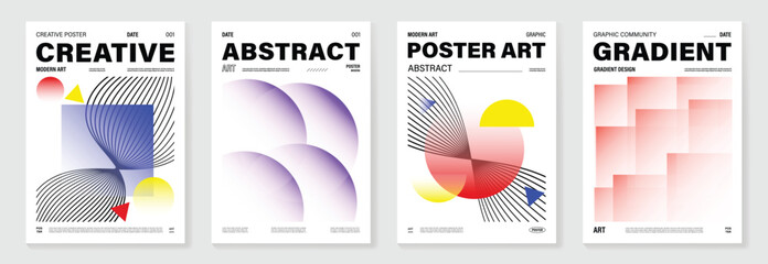 Aufkleber - Modern gradient poster background vector set. Cover template with vibrant perspective geometric prism shapes, line. Ideal design for social media, cover, banner, flyer.