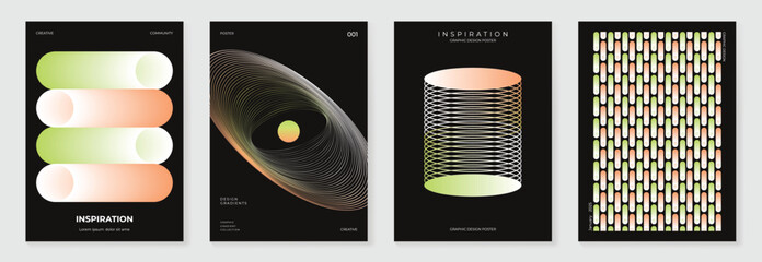 Aufkleber - Modern gradient poster background vector set. Cover template with vibrant perspective geometric prism shapes, line. Ideal design for social media, cover, banner, flyer.