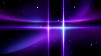Wall Mural - Vibrant Purple Cosmic Background with Glowing Light Beams and Stars