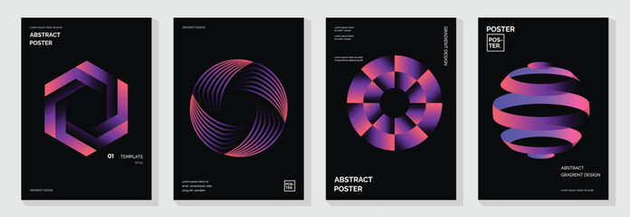 Wall Mural - modern gradient poster background vector set. cover template with vibrant perspective geometric pris