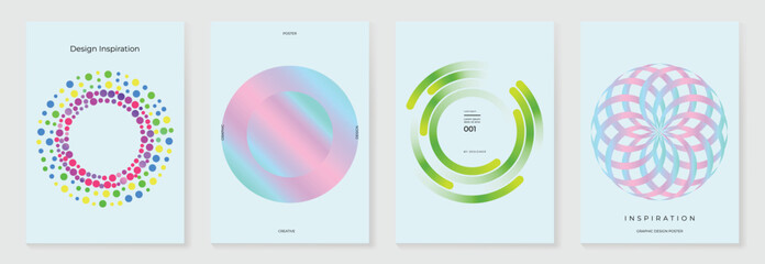 Aufkleber - Modern gradient poster background vector set. Cover template with vibrant perspective geometric prism shapes, line. Ideal design for social media, cover, banner, flyer.