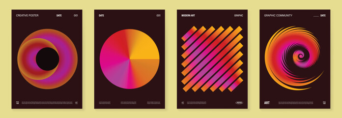 Aufkleber - Modern gradient poster background vector set. Cover template with vibrant perspective geometric prism shapes, line. Ideal design for social media, cover, banner, flyer.