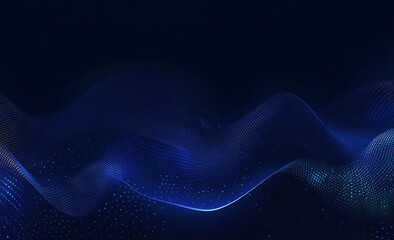 Wall Mural - Abstract Digital Blue Wave Formed By Bright Particles Against Dark Background Representing Data Flow and Technological Innovation