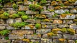 © Songkran - Ancient stone wall with moss and lichen growth, rustic texture, weathered appearance, stone, ancient, stone