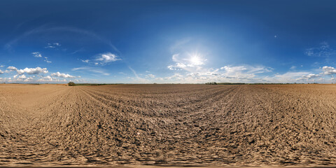 Wall Mural - hdri 360 panorama on farming fields with tire tracks in equirectangular full seamless spherical proj