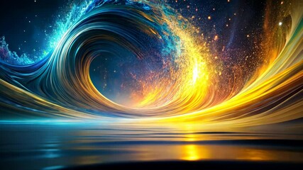 Wall Mural - mesmerizing cosmic wave of vibrant hues dances across a tranquil sea under a starry night.