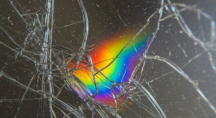 Fractured Reflection A Rainbow In The Broken Glass Surface