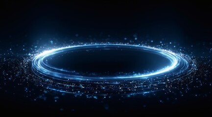 Wall Mural - blue light ring with sparkling trails, digital energy circle on dark background, abstract tech conce
