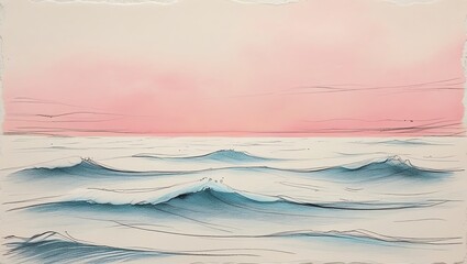 Wall Mural - pink sunset over serene ocean waves: a minimalist seascape