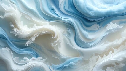 Wall Mural - abstract swirling blue and white fluid art