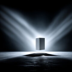 Aufkleber - A Mysterious Box Floating Above a Concrete Floor, Bathed in Ethereal Light Beams from the Above.
