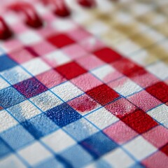 Poster - Macro Shot of a Red, White, and Blue Gingham Pattern Fabric: A Textured Celebration of Color and Design.