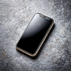 Leinwandbilder - Sleek Smartphone Displaying a Blank Screen on a Textured Gray Stone Surface, Illustrating Modern Technology and Natural Elements