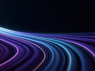 Poster - Abstract curved light trails on dark background creating a sense of motion and futuristic technology concept with blue and purple hues