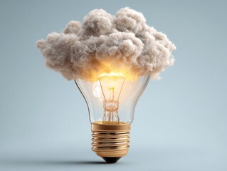 Fototapete - Lightbulb with cloud concept close up studio shot creativity innovation idea brainstorming solution inspiration